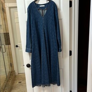 Zara Dark Blue Long Sleeve Denim Dress